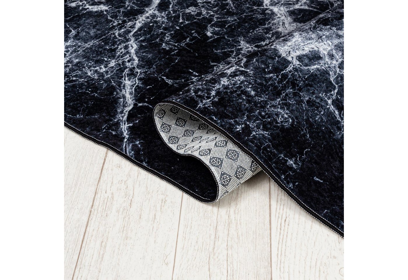 Mazovia Designteppich Glamour Marmor Schwarz Anthrazit Wohnzimmer, Schlafzimmer, Esszimmer, Fußbodenheizung Bild 5