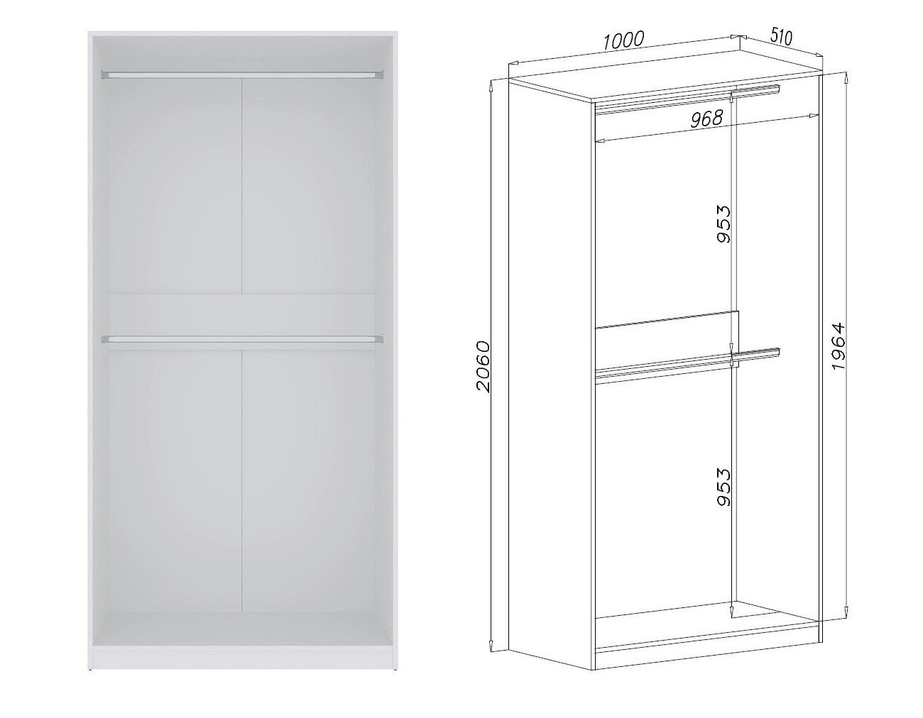 Marmex Möbel Garderobenschrank TRES SET Y/B offener Schrank mit Kleiderstangen und Stauraum weiß (3-St) Modulschränke, begehbarer Kleiderschrank Bild 2