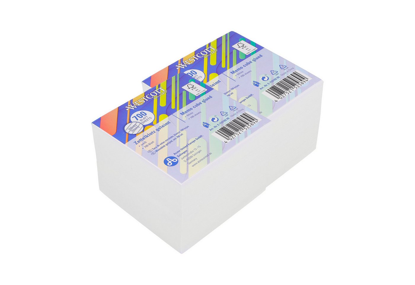 WESTCOTT Notizzettel Notizblock weiß 700 Blatt (2er-Set), Zettelblock geleimt mit 9 x 9 cm, FSC-zertifiziertes Papier 80g/m² Bild 3