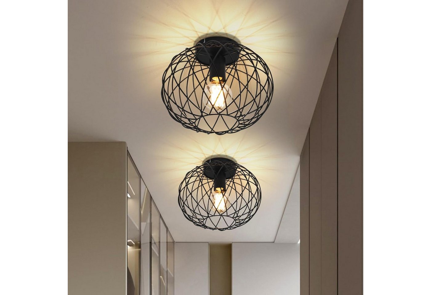 Nettlife Deckenleuchte 1 Flammig Deckenlampe Vintage E27 Schwarz Metall Lampenschirm, ohne Leuchtmittel, für Flur, Korridor, Küche, Wohnzimmer, Esszimmer, Schlafzimmer
