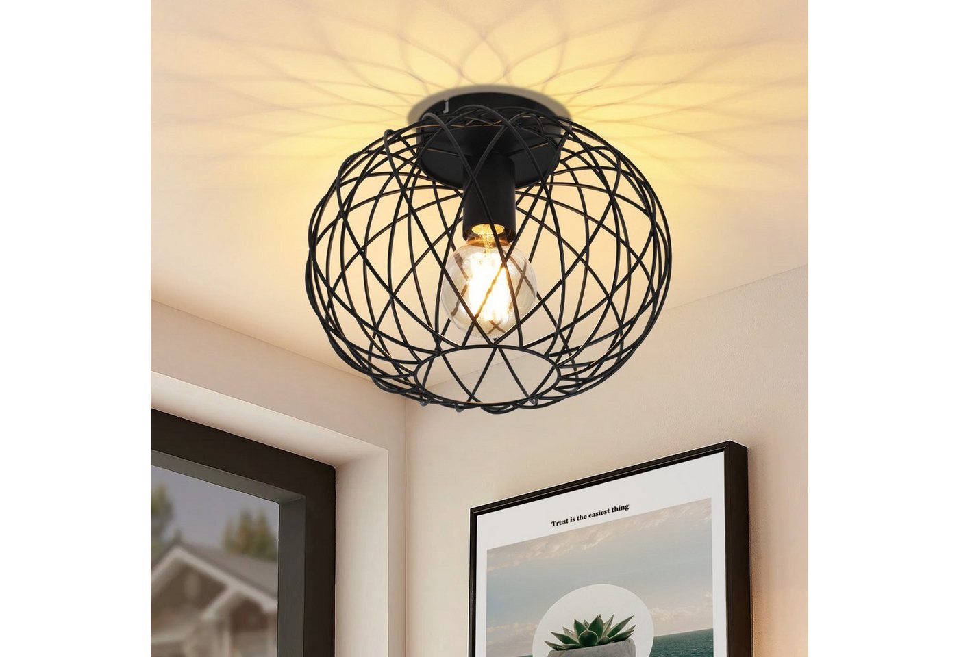 Nettlife Deckenleuchte 1 Flammig Deckenlampe Vintage E27 Schwarz Metall Lampenschirm, ohne Leuchtmittel, für Flur, Korridor, Küche, Wohnzimmer, Esszimmer, Schlafzimmer Bild 3