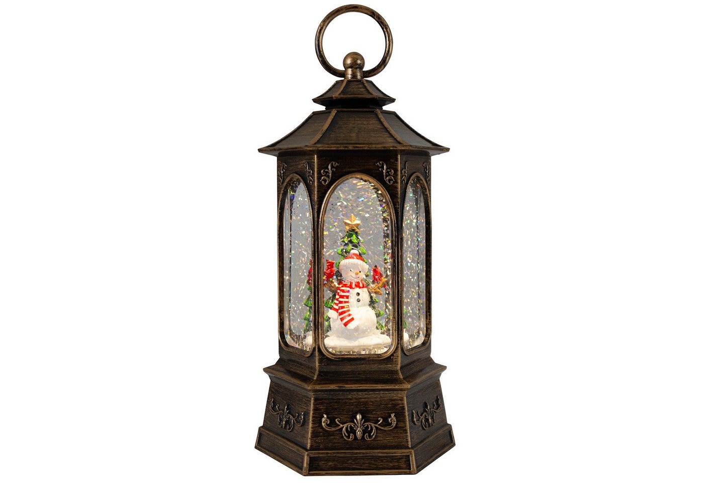 Christmas Paradise LED Laterne Schneelaterne 26 cm, Weihnachtsdeko, zuschaltbare Weihnachtsmusik, LED, warmweiß, schneit im Inneren, bronze
