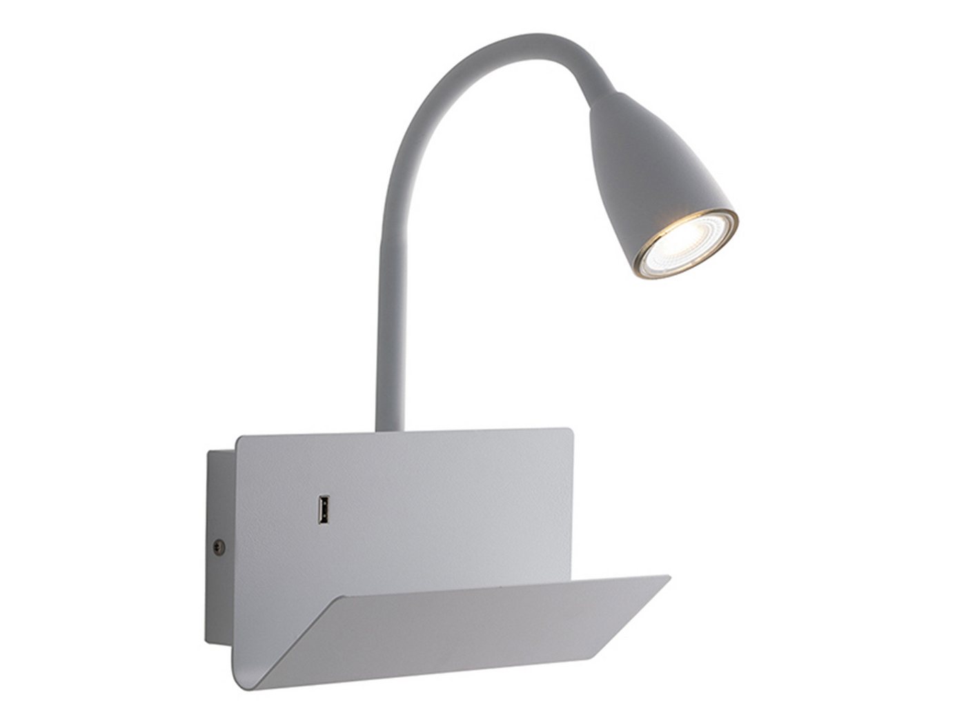 Luce Ambiente Design LED Wandleuchte mit Ablage & USB Ladefunktion,B. 23cm, USB-Ladefunktion, LED wechselbar, warmweiß, Wandlampe mit Schalter für Bett Nachttisch Schwanenhals Leselampe Wand Bild 3