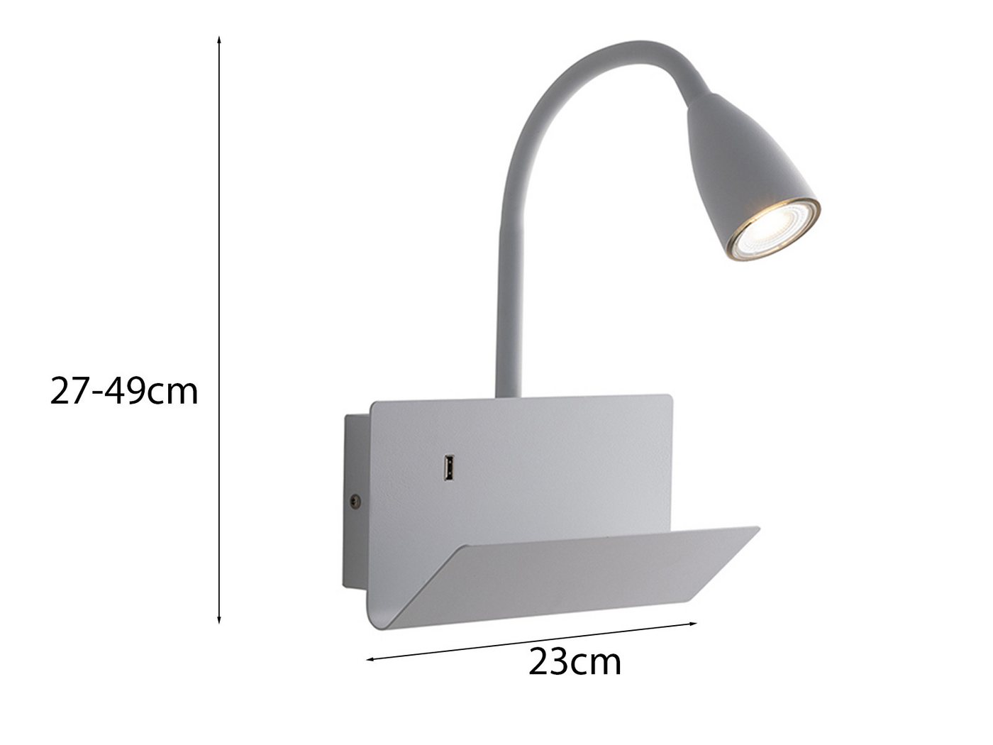 Luce Ambiente Design LED Wandleuchte mit Ablage & USB Ladefunktion,B. 23cm, USB-Ladefunktion, LED wechselbar, warmweiß, Wandlampe mit Schalter für Bett Nachttisch Schwanenhals Leselampe Wand Bild 4