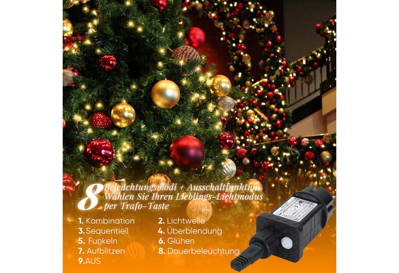 Salcar LED-Lichterkette LED Lichterkette Weihnachtsbaum Christbaumbeleuchtung Außen, 16M 100er LED, 8 Modi, Timer und Memory, Warmweiß Bild 3