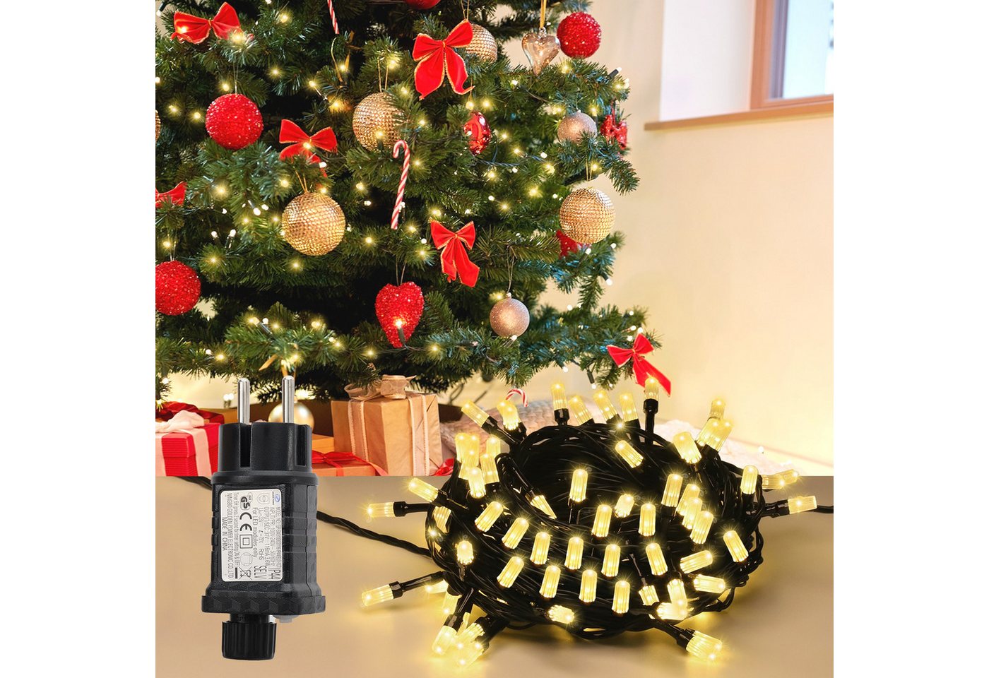 Salcar LED-Lichterkette LED Lichterkette Weihnachtsbaum Christbaumbeleuchtung Außen, 16M 100er LED, 8 Modi, Timer und Memory, Warmweiß Bild 4