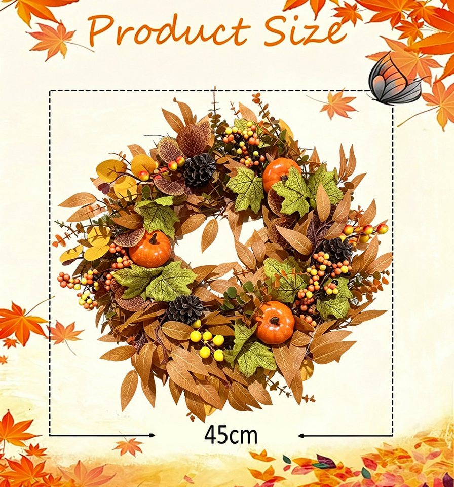 Bomiclss Dekokranz 45cm Herbst-Beerenkranz, Herbstlicher Türkranz, geeignet für Haustüren, Veranden und Thanksgiving-Erntedekoration