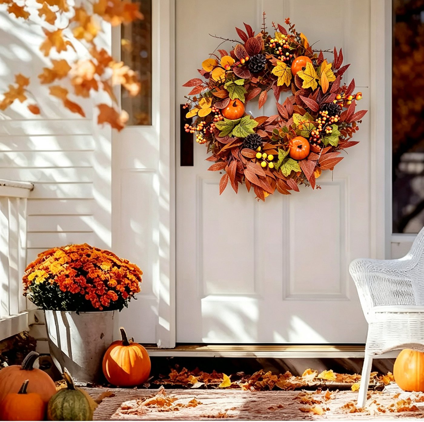Bomiclss Dekokranz 45cm Herbst-Beerenkranz, Herbstlicher Türkranz, geeignet für Haustüren, Veranden und Thanksgiving-Erntedekoration Bild 2