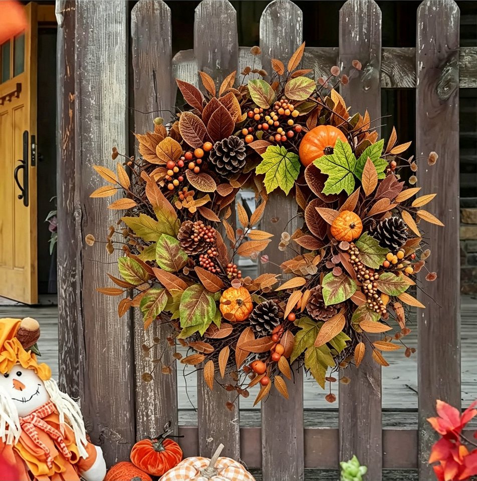 Bomiclss Dekokranz 45cm Herbst-Beerenkranz, Herbstlicher Türkranz, geeignet für Haustüren, Veranden und Thanksgiving-Erntedekoration Bild 4