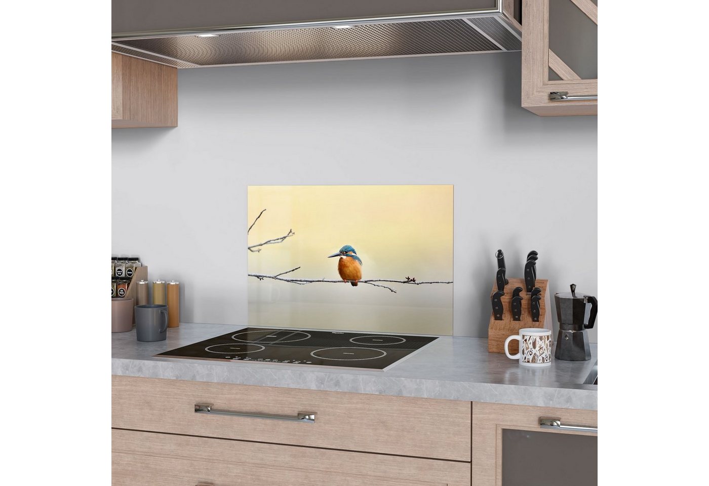 DEQORI Küchenrückwand 'Königsfischer auf Zweig', Glas Spritzschutz Badrückwand Herdblende Bild 3