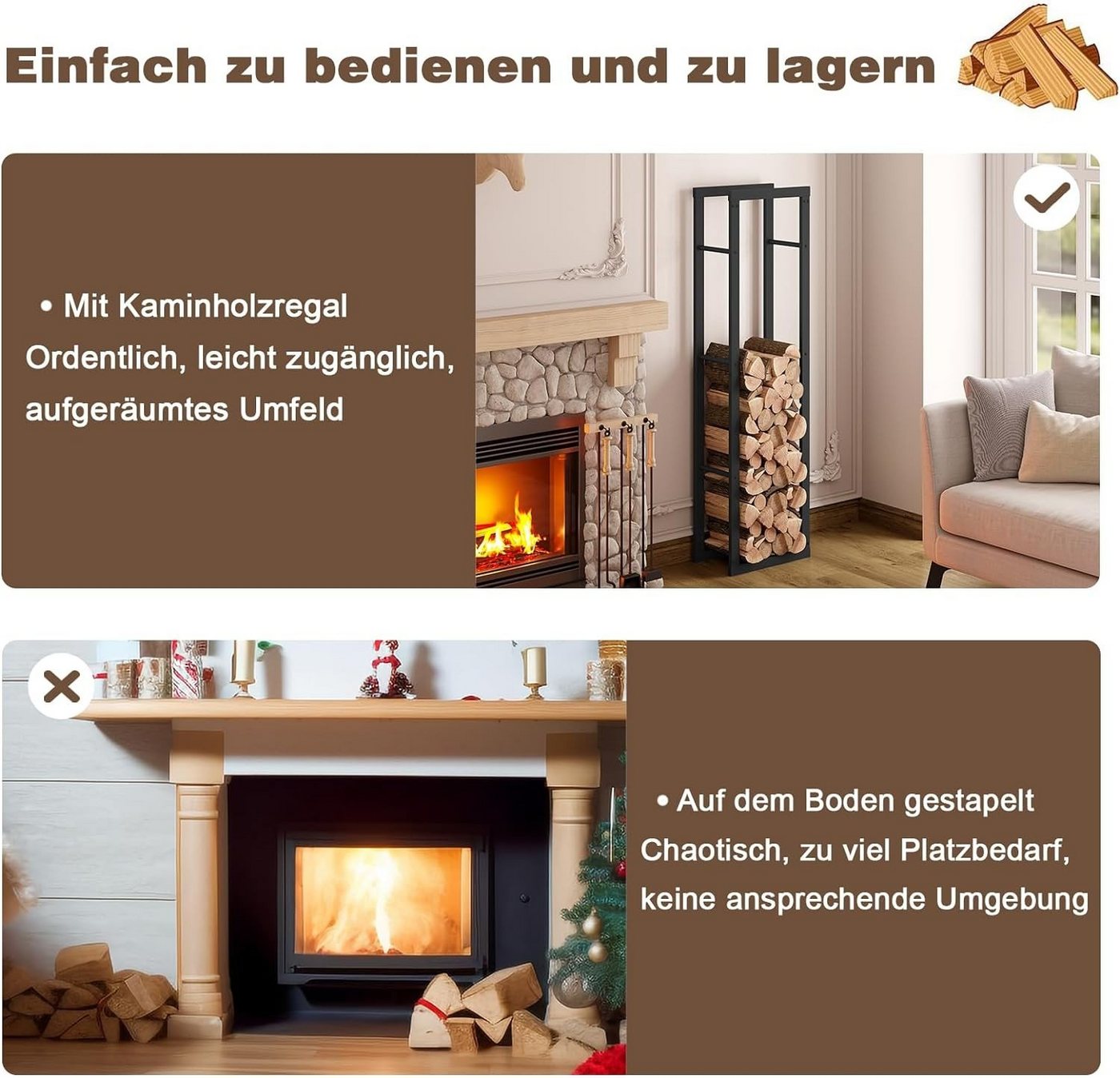 EUGAD Kaminholzregal, BxTxH:40x25x150 cm, (1-St), Innen Außen aus Metall für Kaminholz Bild 3