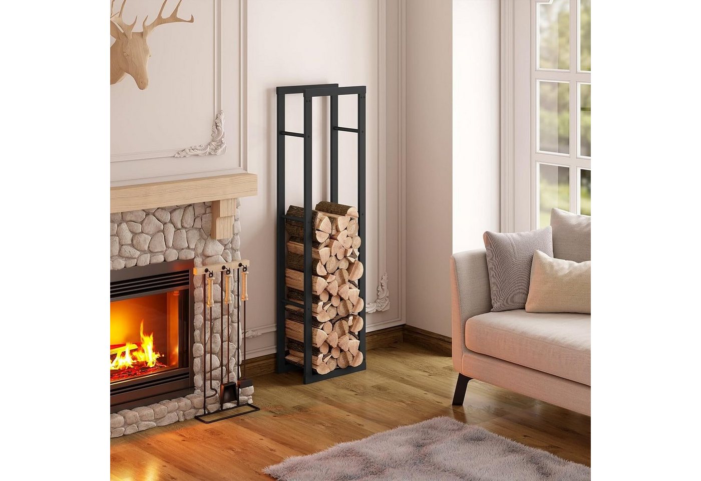 EUGAD Kaminholzregal, BxTxH:40x25x150 cm, (1-St), Innen Außen aus Metall für Kaminholz Bild 4