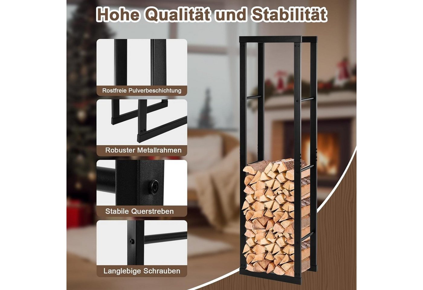 EUGAD Kaminholzregal, BxTxH:40x25x150 cm, (1-St), Innen Außen aus Metall für Kaminholz Bild 5