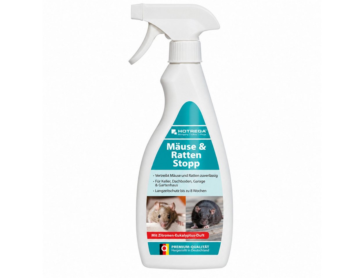 HOTREGA® Tierabwehrspray Mäuse & Ratten Stopp 500 ml bis zu 8 Wochen Schutz, 0,5 l, Zitronen-Eukalyptus-Duft, Geraniol-Repellent für Keller, Dachboden, Garage & Gartenhaus Bild 5