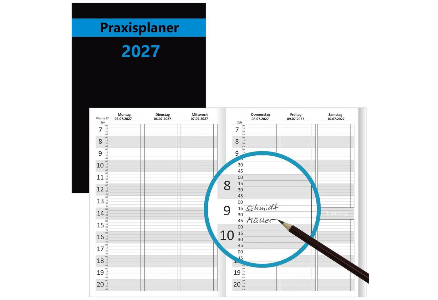 Anschütz Terminkalender Praxisplaner 2027 mit 15-Minuten Taktung - 1 Woche auf 2 Seiten Bild 4