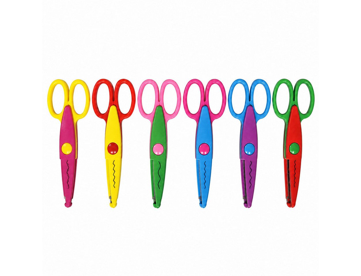 XEOOCE Bastelscheren Bastelscheren Set, 6-teilig, Kinder Scheren, Bunt, Basteln, (Set, kleines, großes Zackenmuster, große Wellen, kleine Wellen), 4 Schneidmuster, abgerundete Klingen, leichtes AVS-Material Bild 2