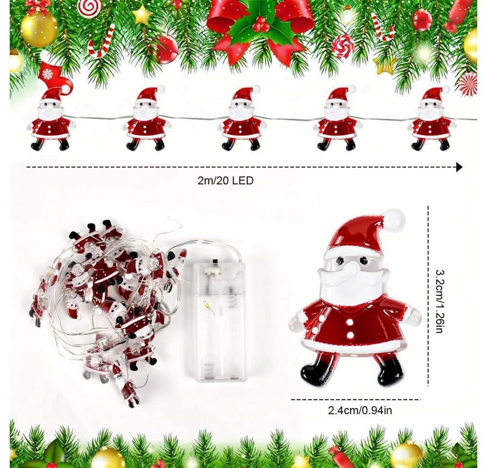 Stelby LED-Lichterkette Weihnachtsmann Lichterkette 2m mit 20 Warmweiß LEDs, Fensterbeleuchtung, Batteriebetrieben, Weihnachtsdeko Bild 3