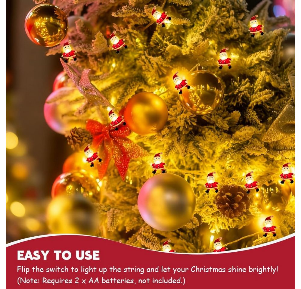 Stelby LED-Lichterkette Weihnachtsmann Lichterkette 2m mit 20 Warmweiß LEDs, Fensterbeleuchtung, Batteriebetrieben, Weihnachtsdeko Bild 4