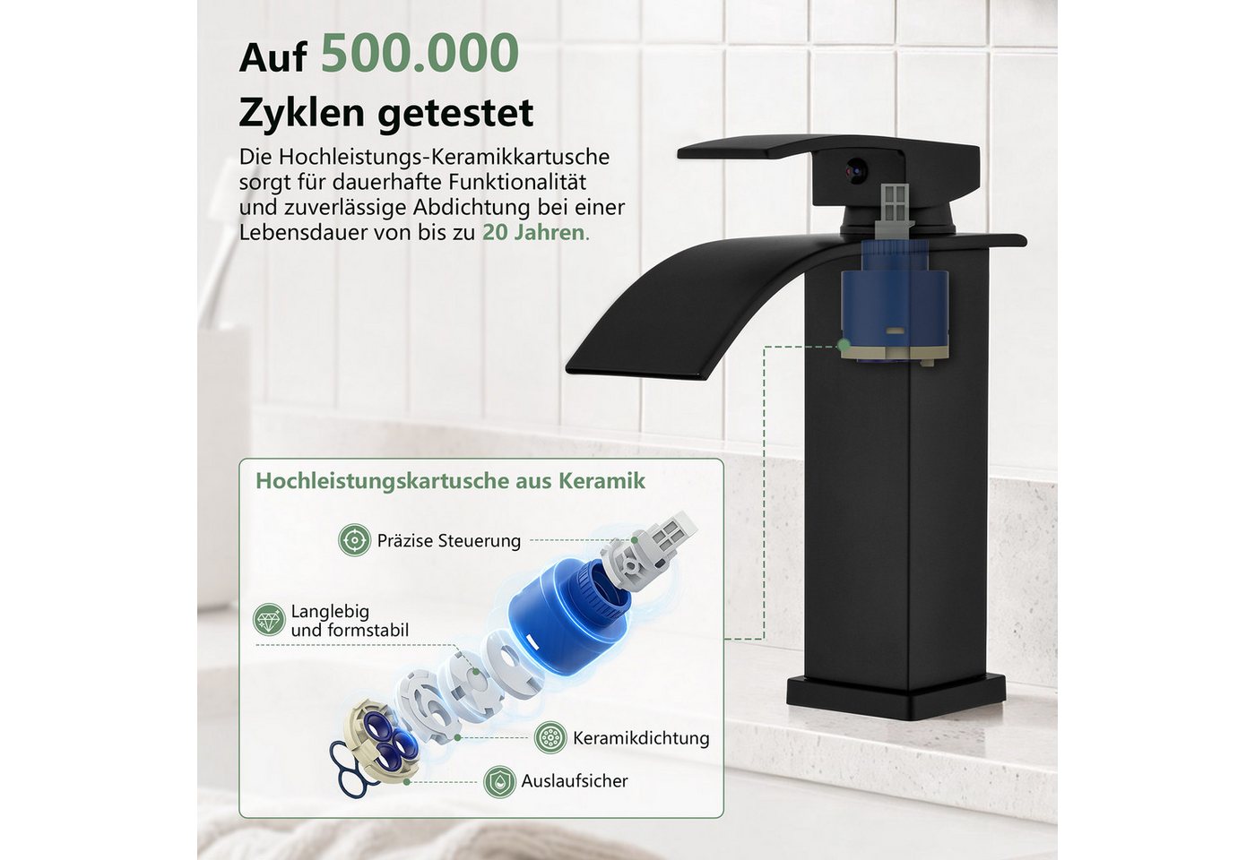 HOMELODY Waschtischarmatur Wasserfall Waschtischarmatur Badarmatur Mischbatterie Waschbecken Armatur mit Keramikkartusche, Edelstahl-Auslauf, G3/8 Bild 2