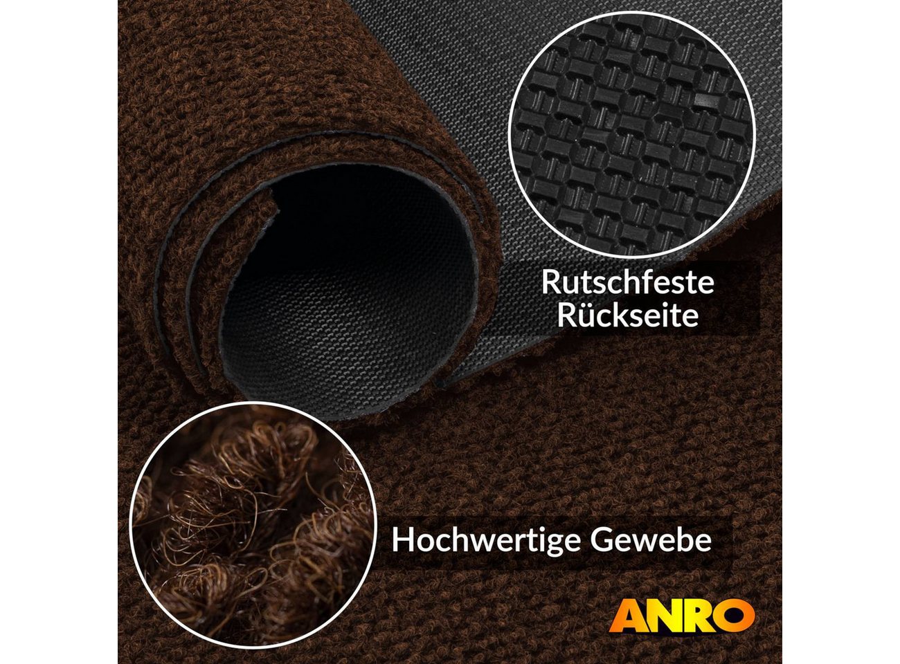 ANRO Läufer BOB 8mm Flurläufer Ananas Teppichläufer rutschfest Sauberlaufmatte, eckig, Höhe: 8 mm, Pflegeleicht robust 100x120cm Industrie Braun Bild 5