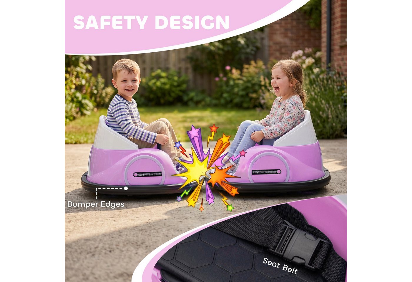 AIYAPLAY Elektro-Kinderauto 12V Autoscooter, Elektro Bumper, mit Fernbedienung, Musik Lichter, Belastbarkeit 25 kg, (1-tlg), 2 km,h, für 1,5-5 Jahre Kinder, Rosa Bild 5