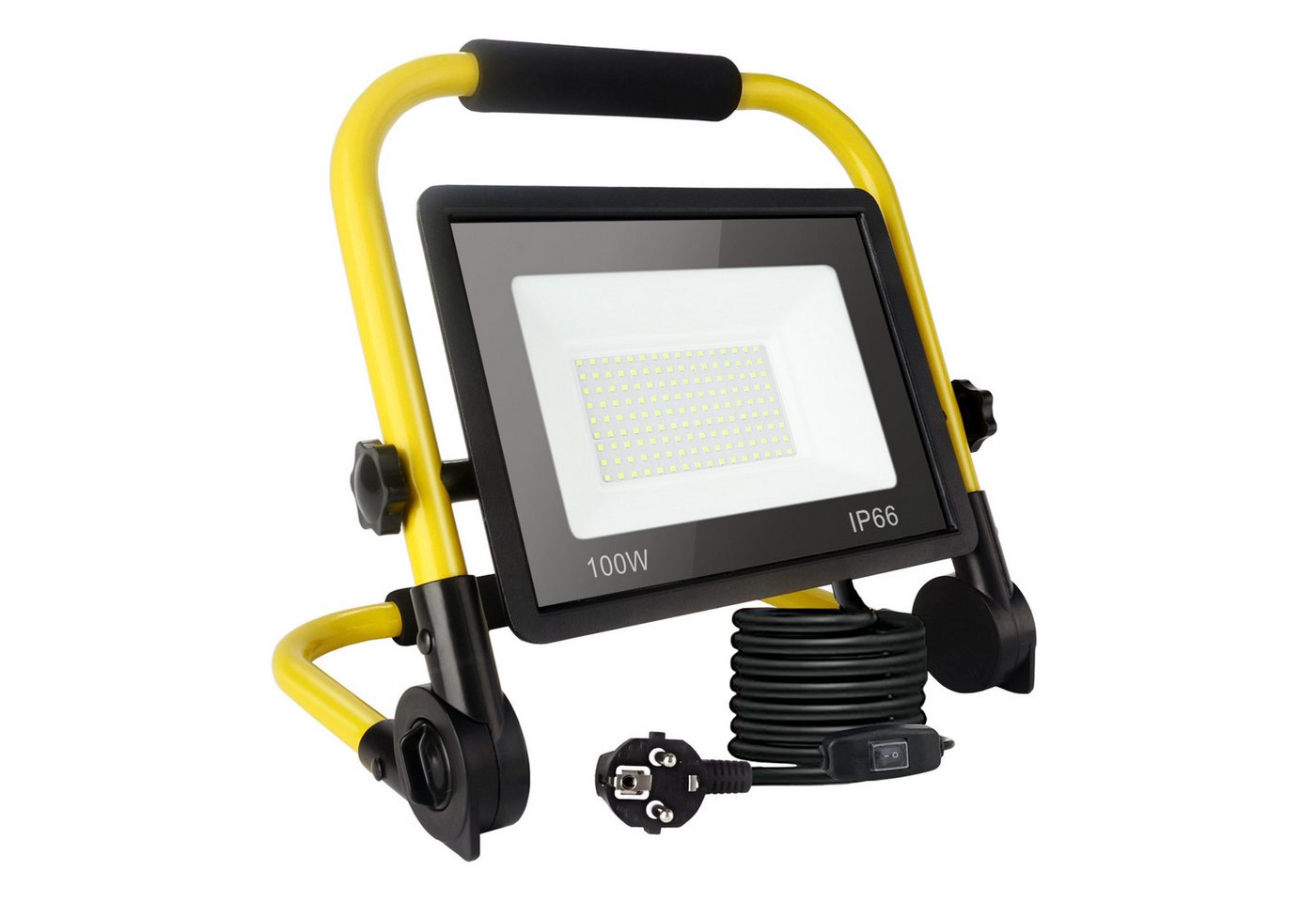 POPOLIC LED Baustrahler Tragbare Baustellenleuchte mit Aluminium-Gehäuse, 100W, IP66 wasserdicht, Baustellenbeleuchtung mit 3,5 m Kabel und EU-Stecker für Werkstatt und Garage, 100-W-LED-Baustellenstrahler, 10800 lm Arbeitsscheinwerfer Bild 3
