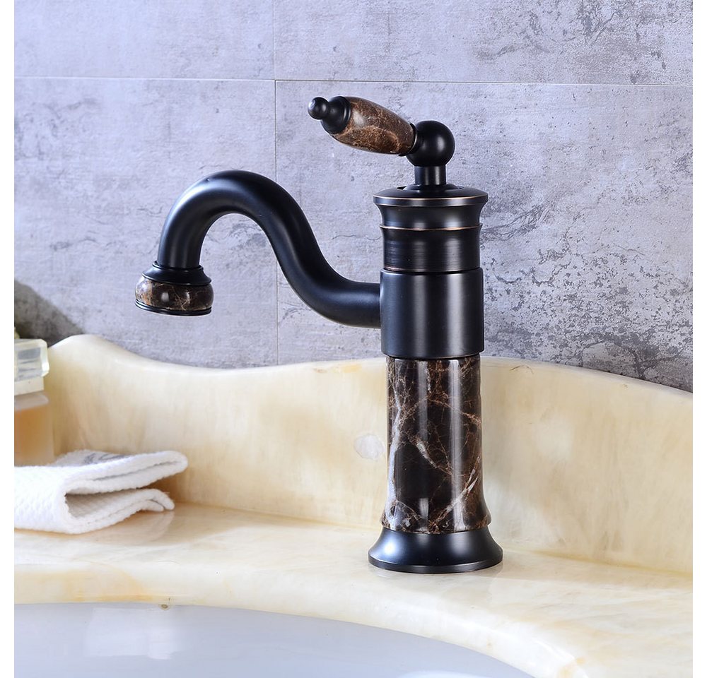 Kinaree Badarmatur Retro Wasserhahn TAM KY Bad Waschtischarmatur für Aufsatzbecken Messing, Marmor, Armatur Bild 3