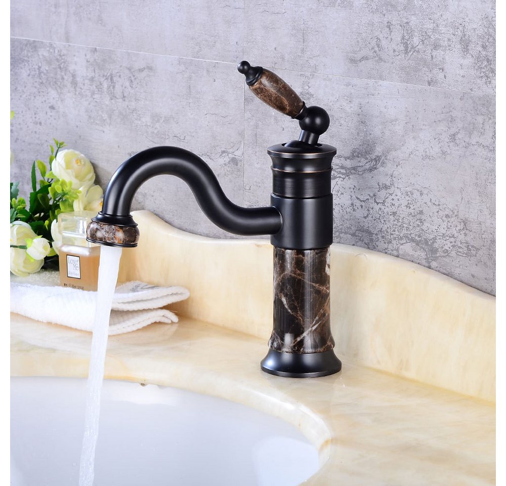 Kinaree Badarmatur Retro Wasserhahn TAM KY Bad Waschtischarmatur für Aufsatzbecken Messing, Marmor, Armatur Bild 4