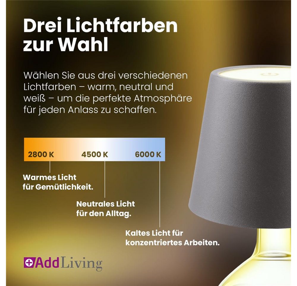 AddLiving LED Tischleuchte Bottle Light V2442 LED-Flaschenlampe grau mit Touch, 56 LEDs, 3 Lichtfarben, Touch-Funktion, stufenlos dimmbar Bild 4