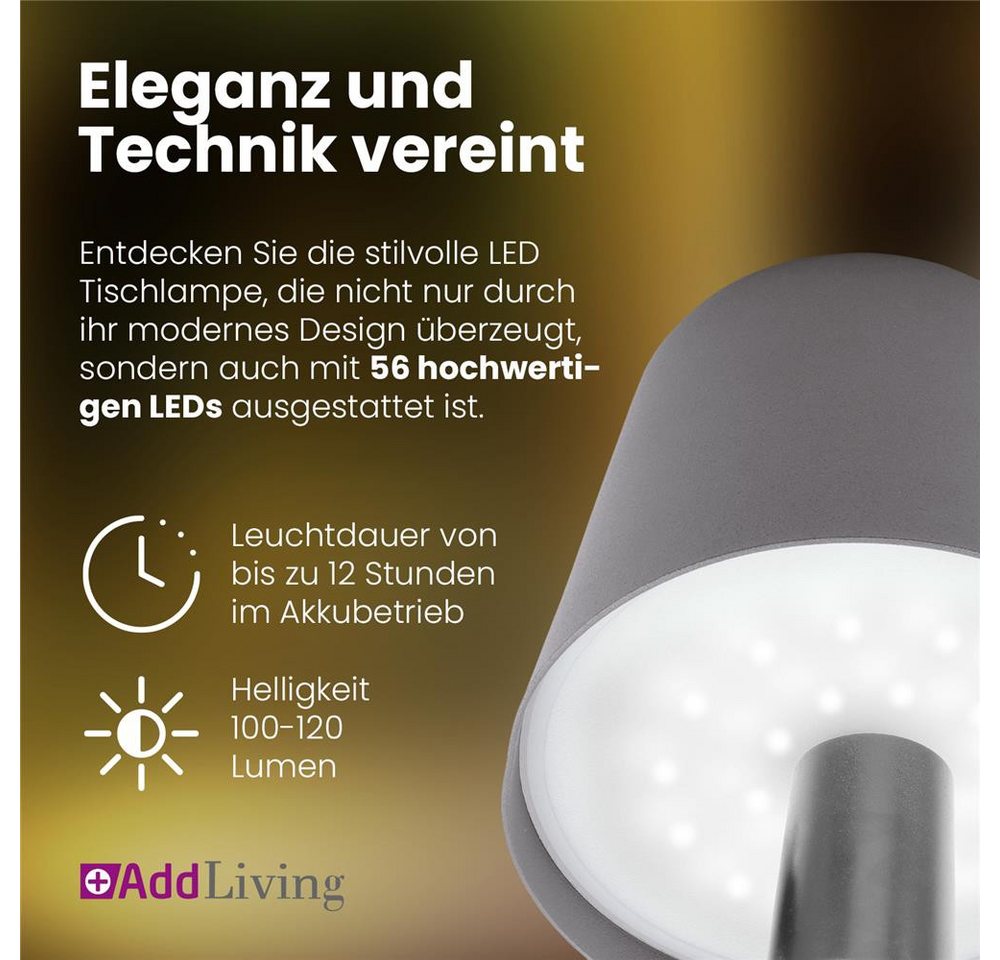 AddLiving LED Tischleuchte Bottle Light V2442 LED-Flaschenlampe grau mit Touch, 56 LEDs, 3 Lichtfarben, Touch-Funktion, stufenlos dimmbar Bild 5