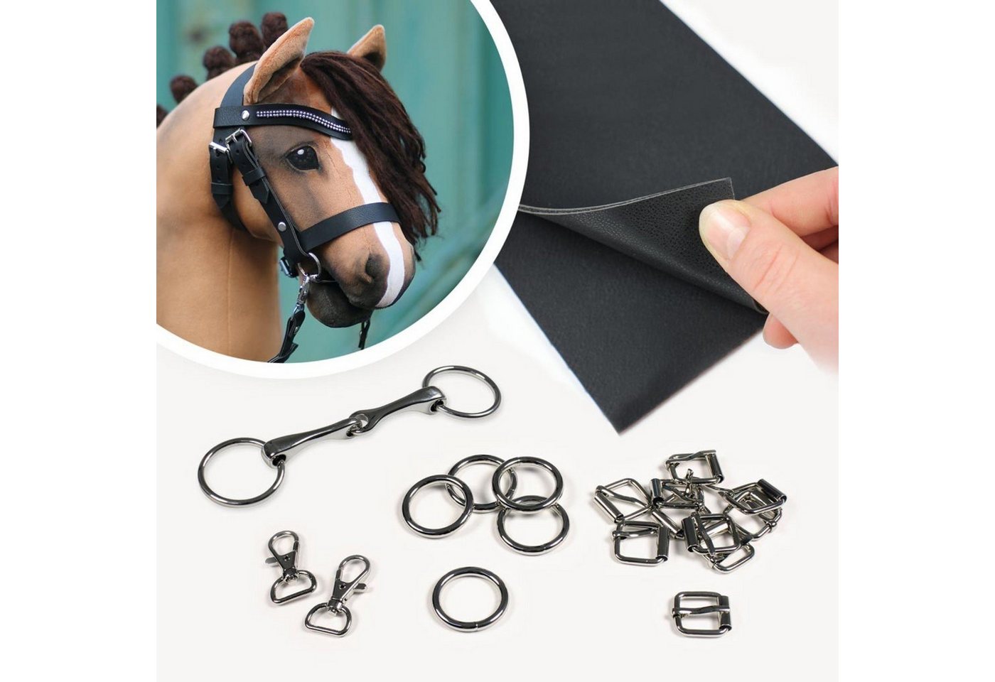 kullaloo Kreativset Hobby Horse Trense Material-Set mit Kunstlederstreifen Bild 5