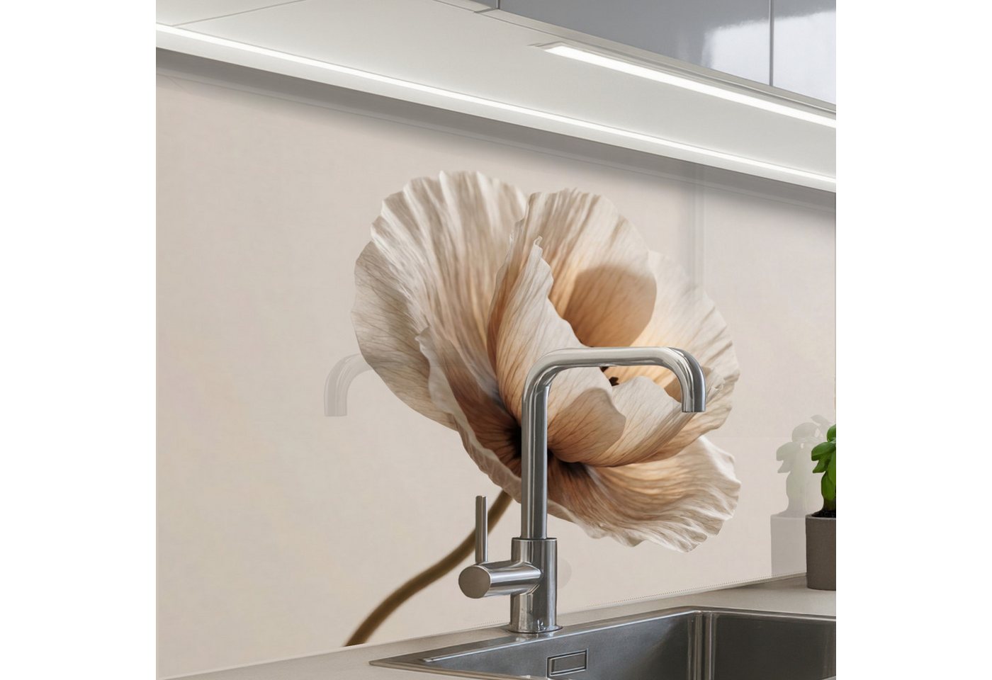 KitchenYeah Küchenrückwand Muster selbstklebend (keine Folie) Blume - Beige - Creme, (1-tlg), Spritzschutz, Küche, Rückwand, Küchenwand, Küchenfront, 30x20 cm Bild 3