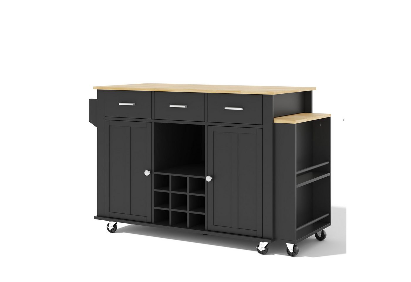 Flieks Küchenwagen Kücheninsel mit Arbeitsplatte Holzoptik, ausziehbarer Esstisch, (2 St), Küchenschrank Servierwagen mit Steckdose, verstellbarer Einlegeböden Bild 3