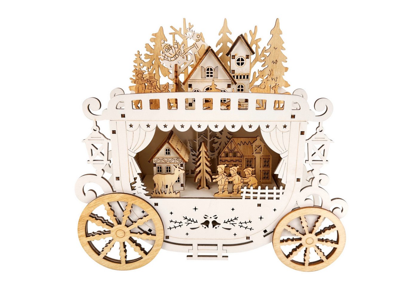 Online-Fuchs LED Dekoobjekt Kutsche aus Holz mit Winterlandschaft & Beleuchtung - Weihnachtsdeko, 8 integrierte LEDs, warmweiße Beleuchtung, inklusive 6-Stunden Timerfunktion Bild 2