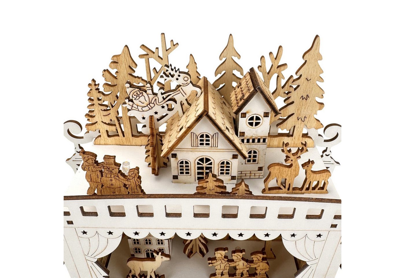 Online-Fuchs LED Dekoobjekt Kutsche aus Holz mit Winterlandschaft & Beleuchtung - Weihnachtsdeko, 8 integrierte LEDs, warmweiße Beleuchtung, inklusive 6-Stunden Timerfunktion Bild 4