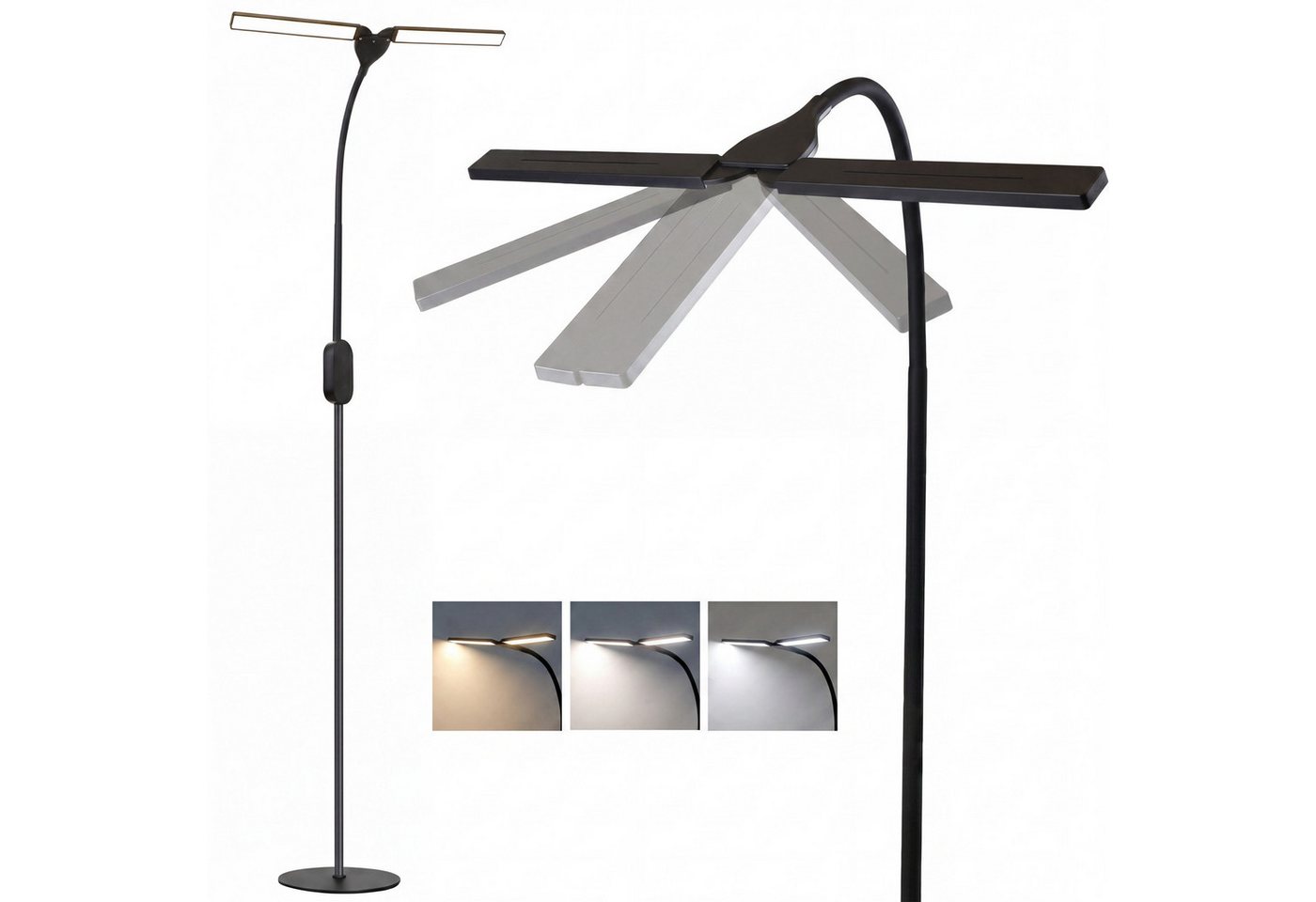 ZMH LED Stehlampe Wohnzimmer dimmbar Leselampe Modern Metall Stehleuchte Schlafzimmer, dimmbar, LED fest integriert, Warmweiß-Neutralweiß-Kaltweiß, Timer,Memory-Funktion,für Arbeitszimmer, Büro, Esszimmer,9W Bild 3