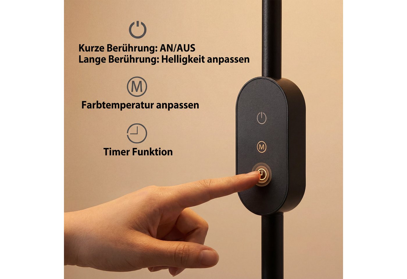 ZMH LED Stehlampe Wohnzimmer dimmbar Leselampe Modern Metall Stehleuchte Schlafzimmer, dimmbar, LED fest integriert, Warmweiß-Neutralweiß-Kaltweiß, Timer,Memory-Funktion,für Arbeitszimmer, Büro, Esszimmer,9W Bild 4