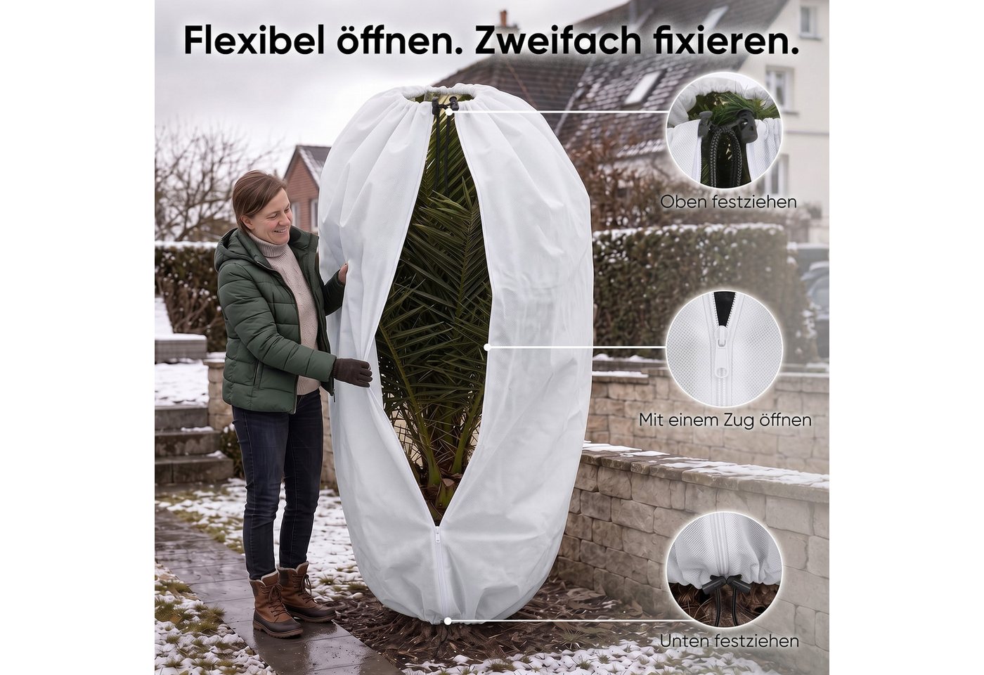 Sekey Winterschutzhaube Winterschutz für Pflanzen Frostschutz Haube mit 2 Zugbändern (1-St), Weiß, 80x100cm Vlieshülle, Pflanzenabdeckung mit doppeltem Zugband Bild 2
