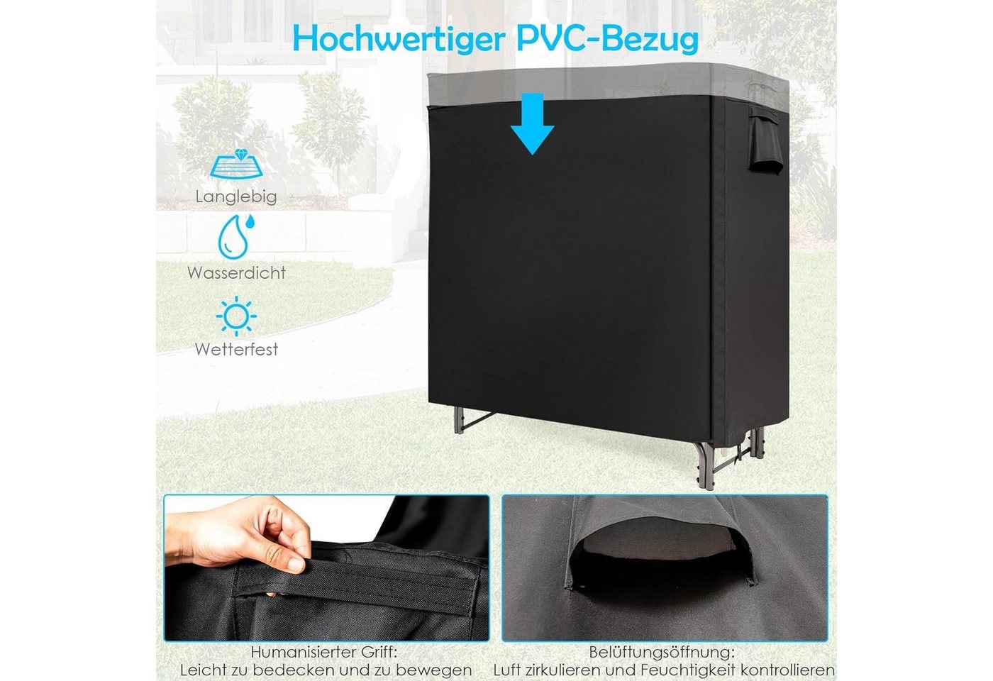 KOMFOTTEU Kaminholzregal Feuerholzregal, mit wasserdichter Abdeckung & erhöhen Beine Bild 2