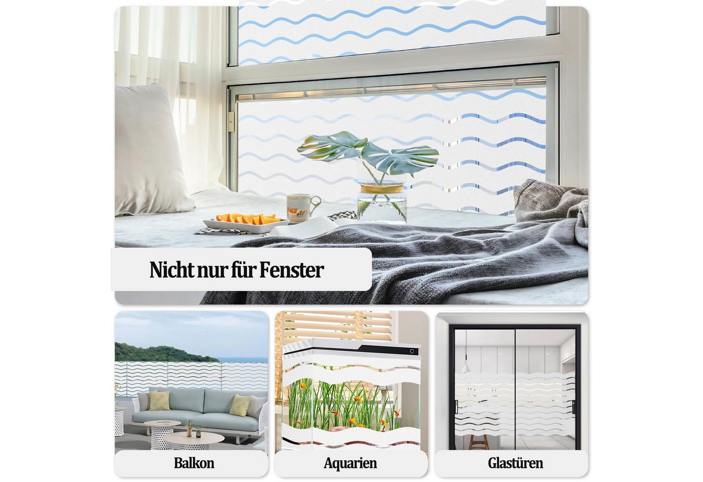 Coonoor Fensterfolie Dekorfolie Wellenmuster Fensterfolie, Blickdicht Selbsthaftend, Sichtschutzfolie Fenster, statische Haftgung Bild 5