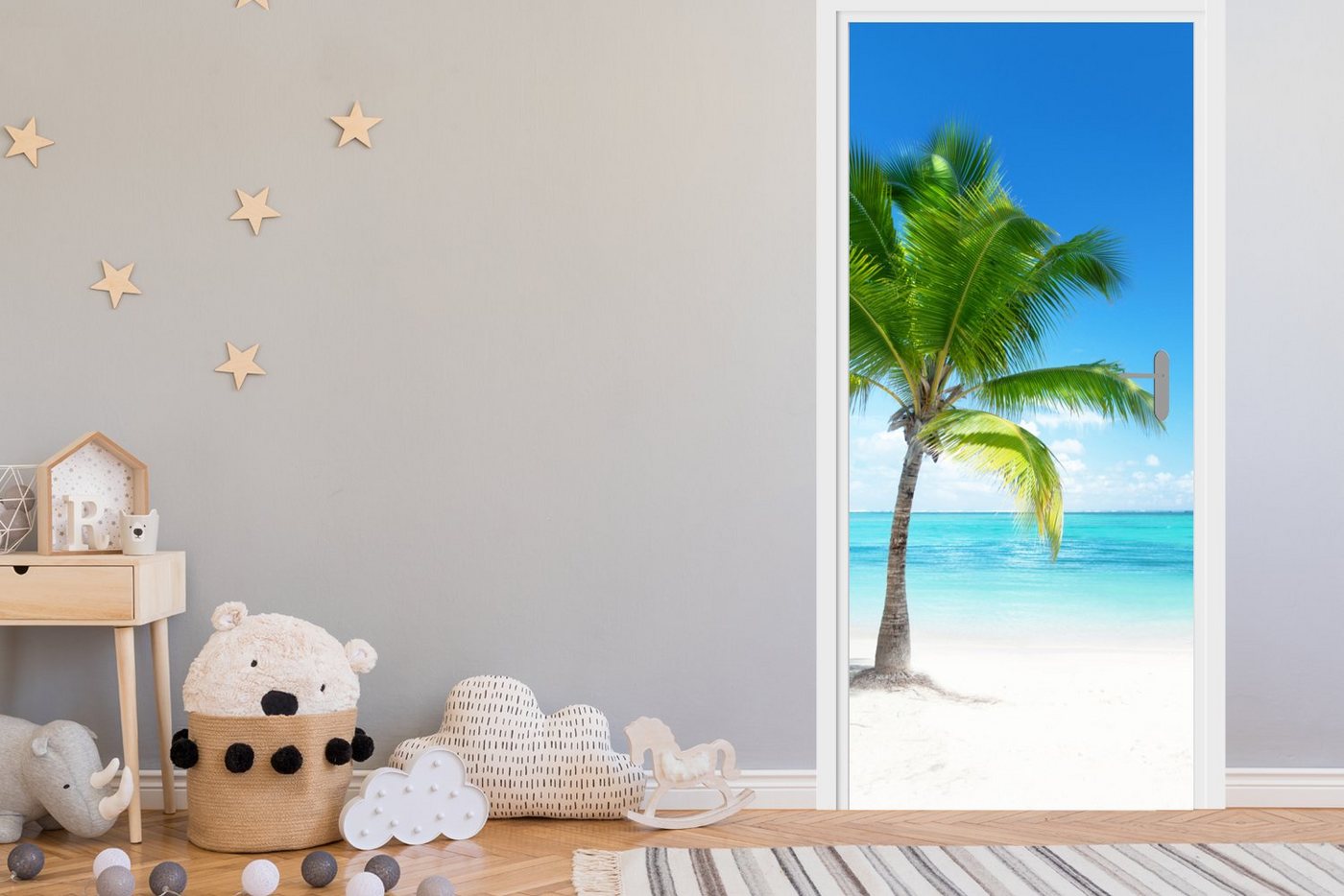 MuchoWow Türtapete Palme - Strand - Meer - Sommer, Matt, bedruckt, (1 St), Selbstklebende Tapete, Folie für Möbel, 75x205 cm Bild 2