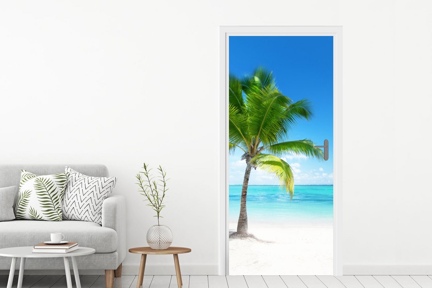MuchoWow Türtapete Palme - Strand - Meer - Sommer, Matt, bedruckt, (1 St), Selbstklebende Tapete, Folie für Möbel, 75x205 cm Bild 3