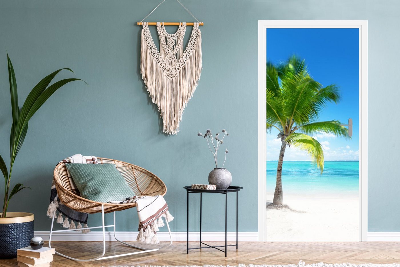 MuchoWow Türtapete Palme - Strand - Meer - Sommer, Matt, bedruckt, (1 St), Selbstklebende Tapete, Folie für Möbel, 75x205 cm Bild 5