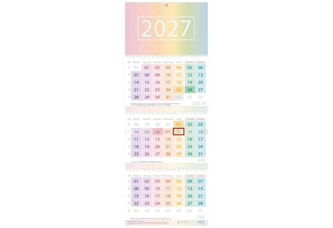 Häfft Wandkalender Drei-Monatskalender 2027