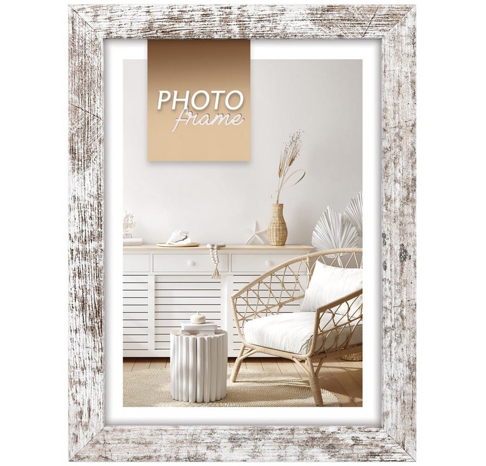 matches21 HOME & HOBBY Bilderrahmen Holz Bilderrahmen rechteckig weiss / braun für 10x15 cm, Wand-Deko Fotorahmen im Hochformat, Querformat zum Stellen, Hängen Bild 5