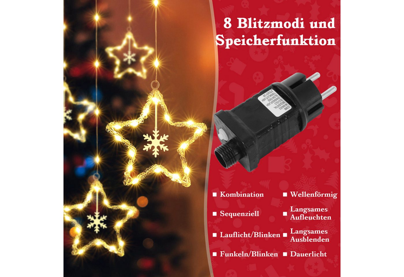 Quntis LED-Lichterkette LED Dekolicht Weihnachtsengel mit timer 8 Modi Memory-Funktion, Haken, Weihnachtsfigur für Weihanchten Fenster Deko/Geschenk, batterie