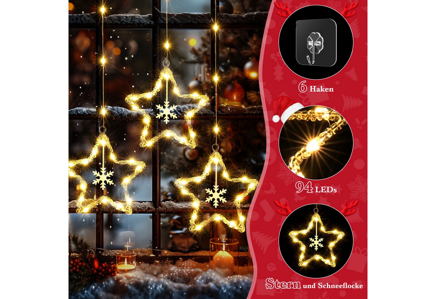 Quntis LED-Lichterkette LED Dekolicht Weihnachtsengel mit timer 8 Modi Memory-Funktion, Haken, Weihnachtsfigur für Weihanchten Fenster Deko/Geschenk, batterie Bild 3