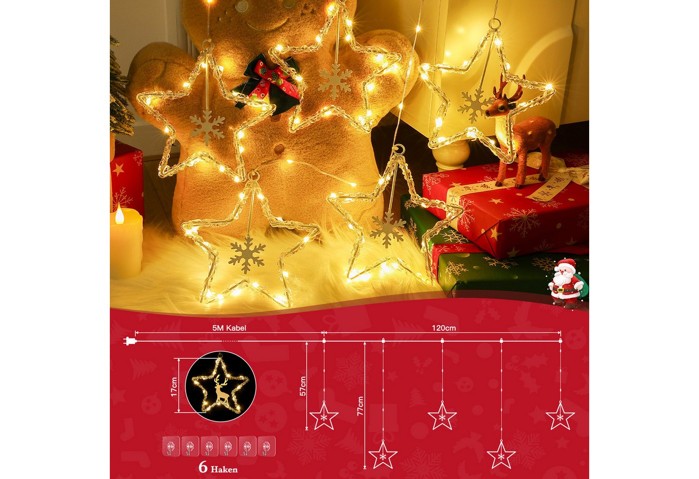 Quntis LED-Lichterkette LED Dekolicht Weihnachtsengel mit timer 8 Modi Memory-Funktion, Haken, Weihnachtsfigur für Weihanchten Fenster Deko/Geschenk, batterie Bild 5