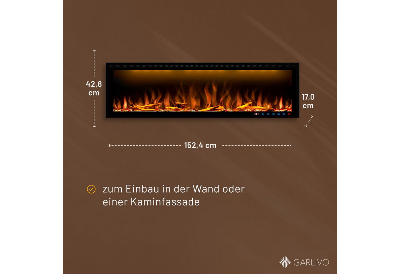 GARLIVO Elektrokamin Smart Wall Elektrokamin Einbau/ Wandkamin LED, Elektrischer Kamin mit Fernbedienung, Timer, 3D Flammenspiel, LED Feuer