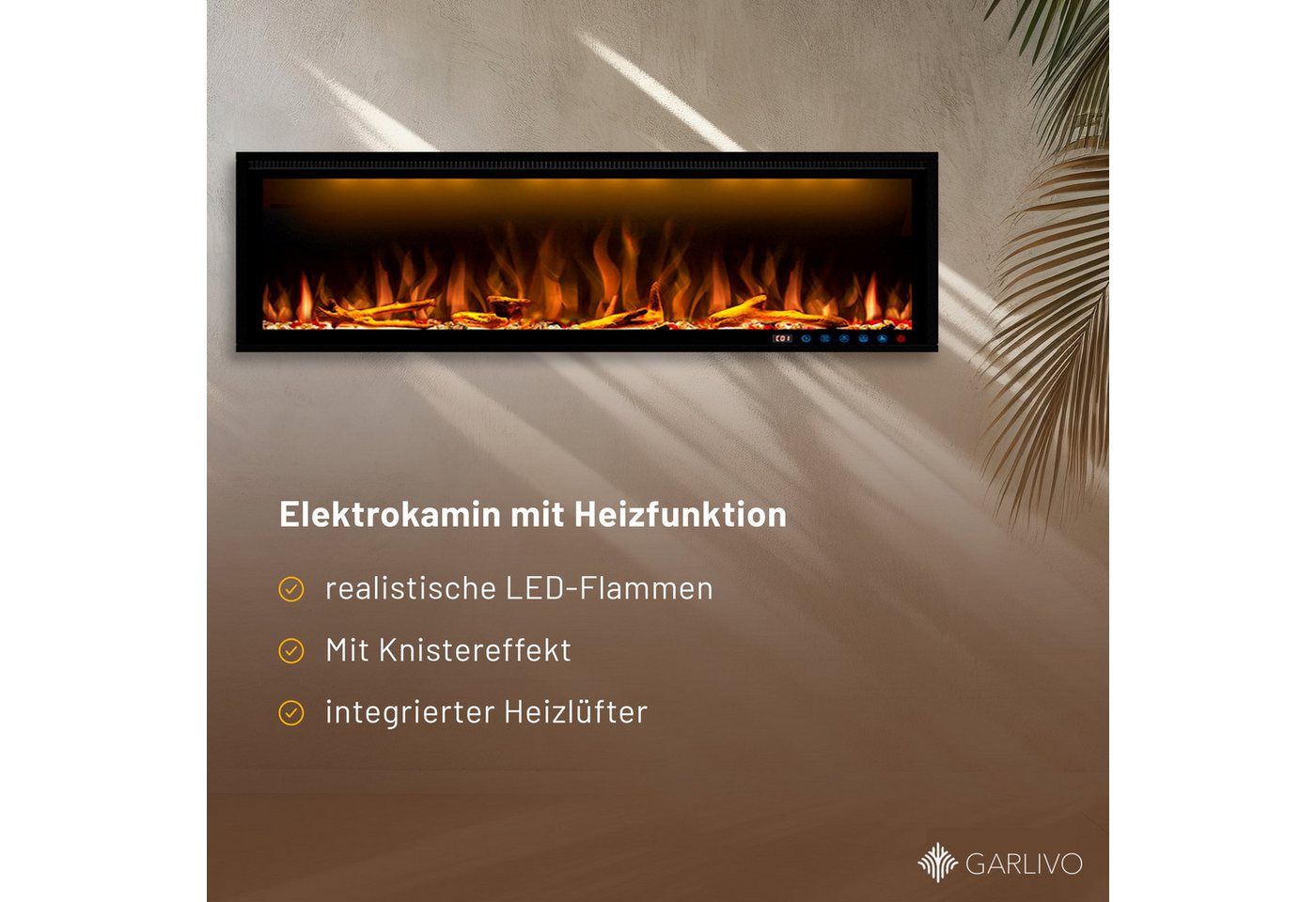GARLIVO Elektrokamin Smart Wall Elektrokamin Einbau/ Wandkamin LED, Elektrischer Kamin mit Fernbedienung, Timer, 3D Flammenspiel, LED Feuer Bild 2